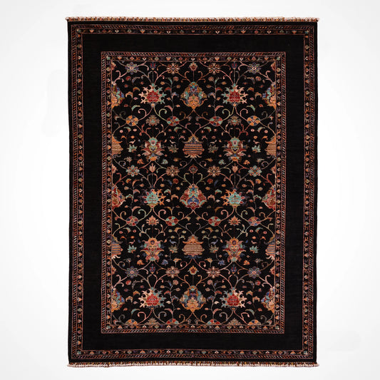 Sultani Binbirgece Original Hand Woven Black Vegetable Dyed Wool Carpet 210x299 6.28 Square Meters - 7x10 ft