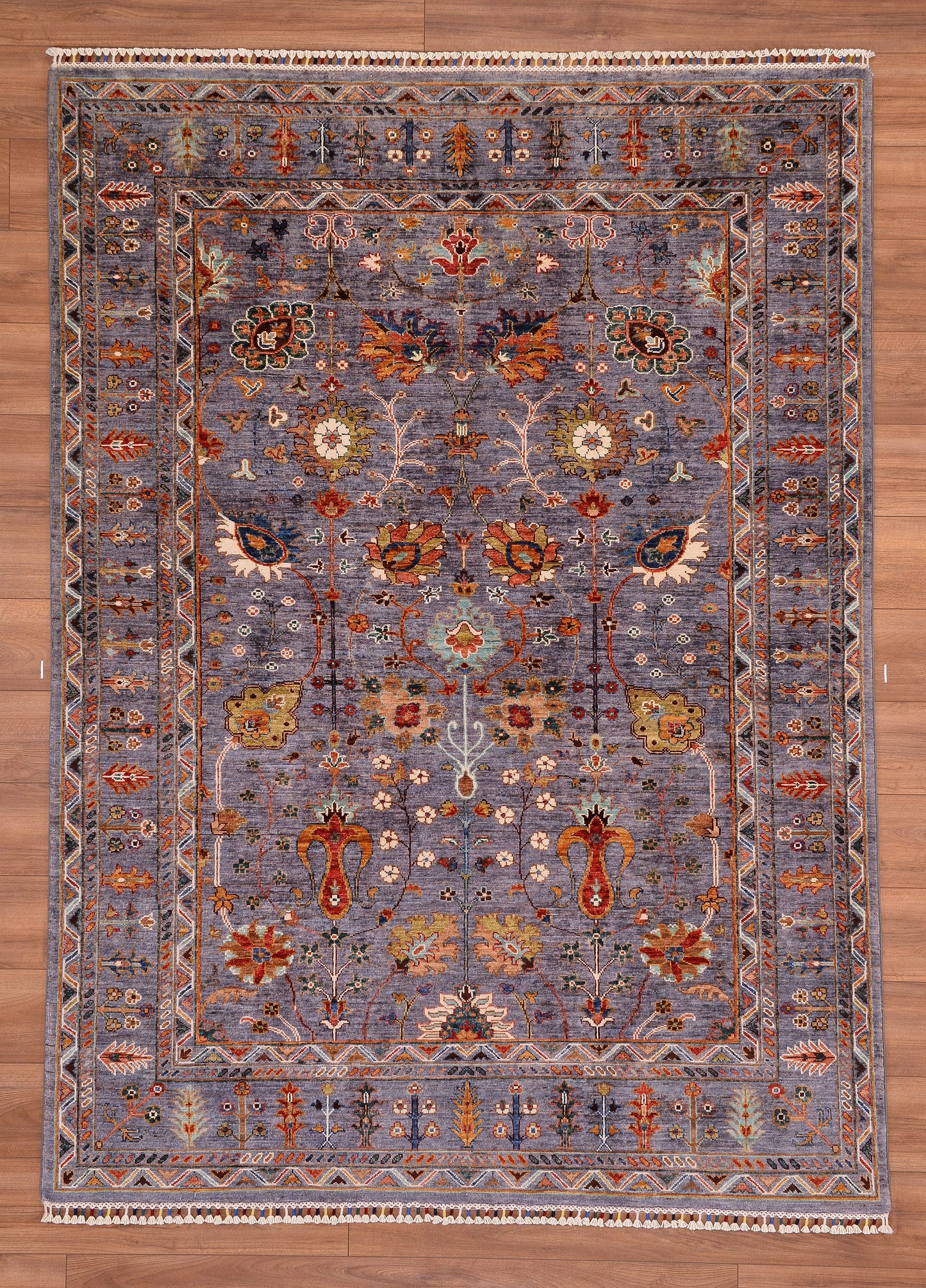 Sultani Floral Original Hand Woven Gray Vegetable Dyed Wool Carpet 172x236 4.06 Square Meters - 5x8 ft