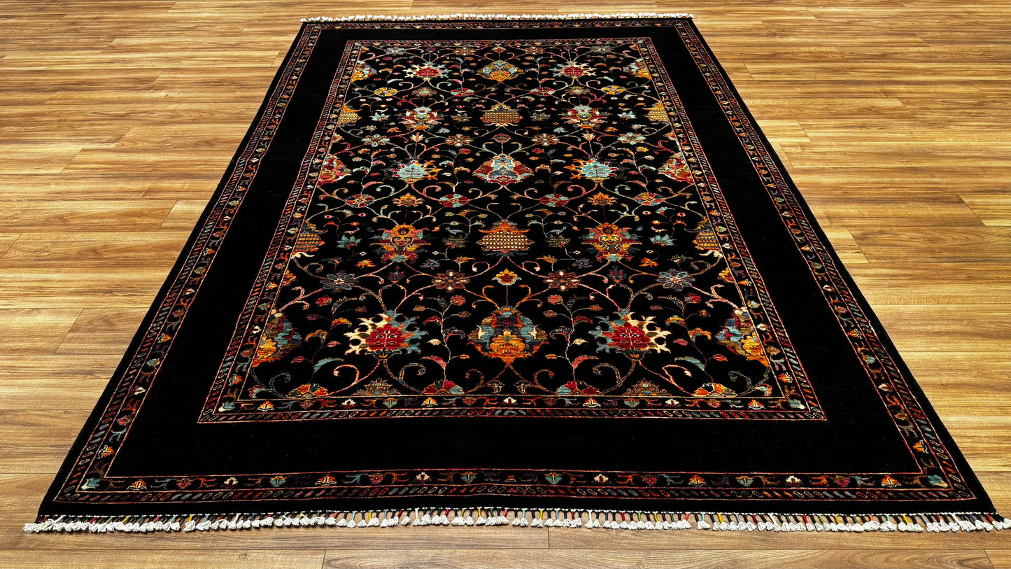 Sultani Binbirgece Original Hand Woven Black Vegetable Dyed Wool Carpet 210x299 6.28 Square Meters - 7x10 ft