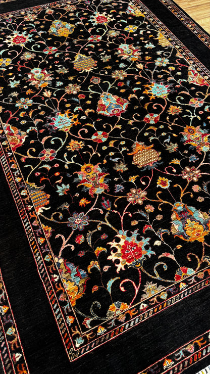 Sultani Binbirgece Original Hand Woven Black Vegetable Dyed Wool Carpet 210x299 6.28 Square Meters - 7x10 ft