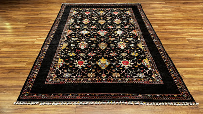 Sultani Binbirgece Original Hand Woven Black Vegetable Dyed Wool Carpet 210x299 6.28 Square Meters - 7x10 ft