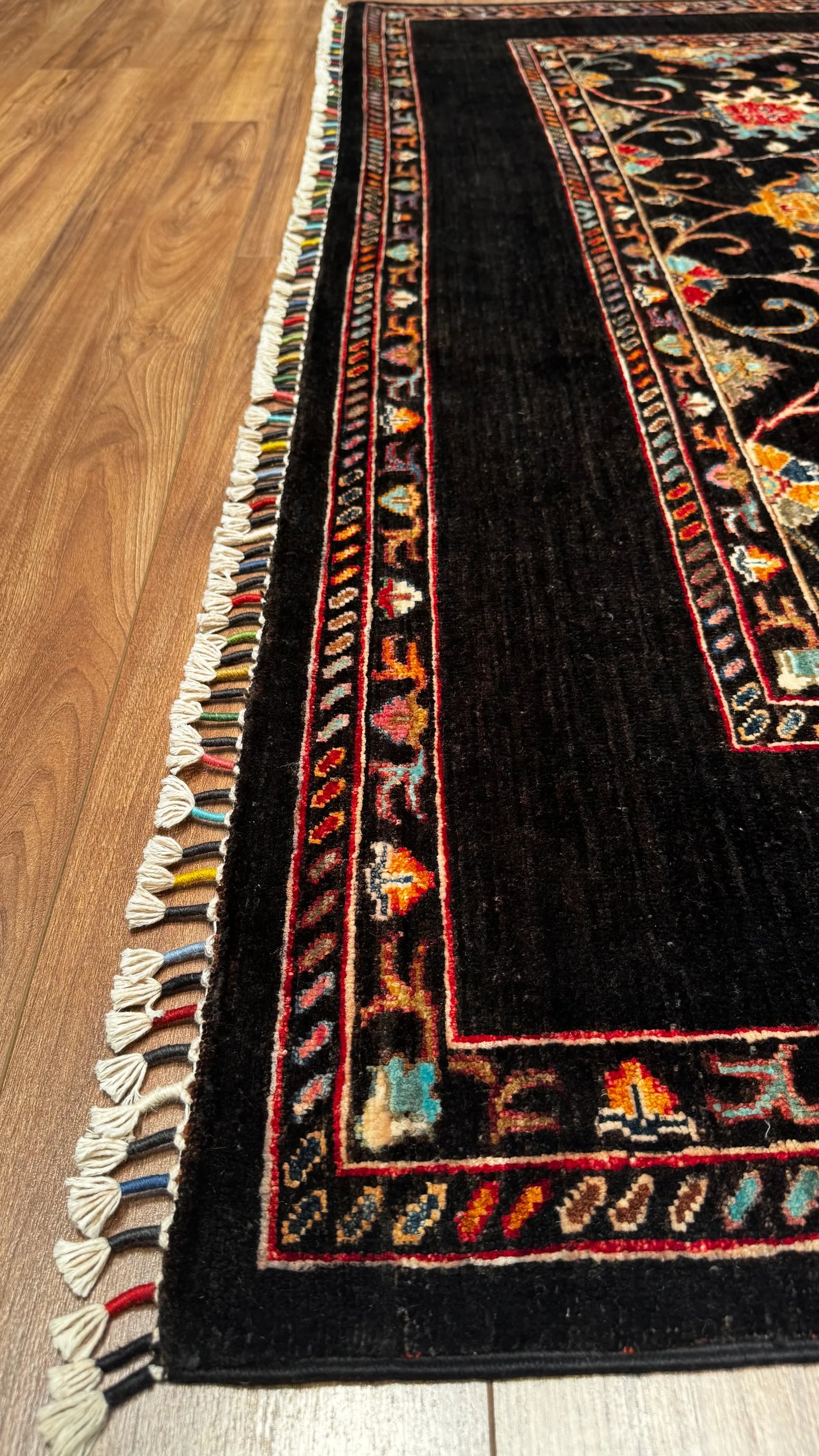 Sultani Binbirgece Original Hand Woven Black Vegetable Dyed Wool Carpet 210x299 6.28 Square Meters - 7x10 ft