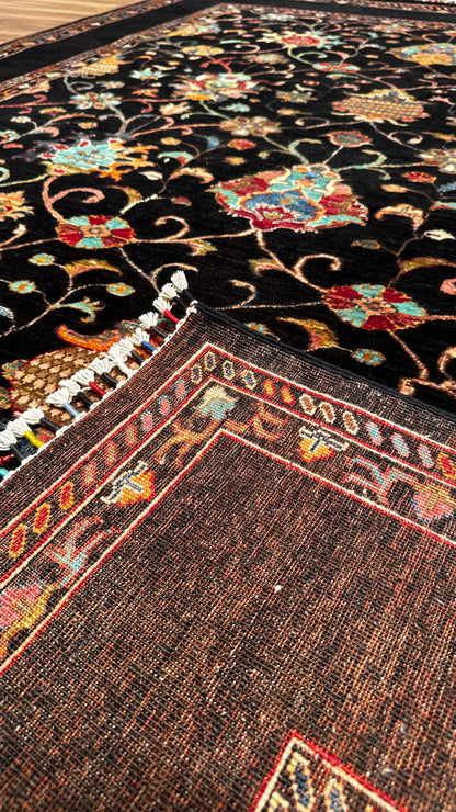 Sultani Binbirgece Original Hand Woven Black Vegetable Dyed Wool Carpet 210x299 6.28 Square Meters - 7x10 ft