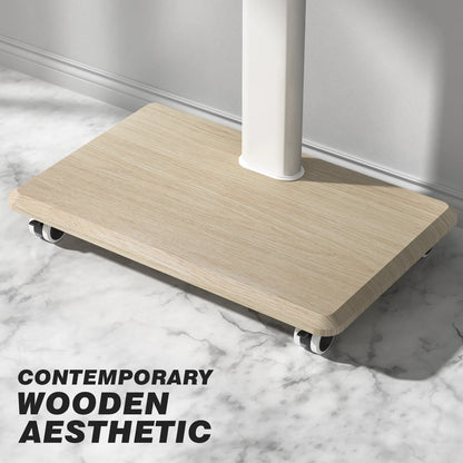 Modern Floor Rolling TV Stand for TVs up to 70 inch, White, Wooden Base